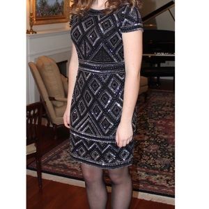 Adrianna Papell Sequin Cap Sleeve Formal Dress